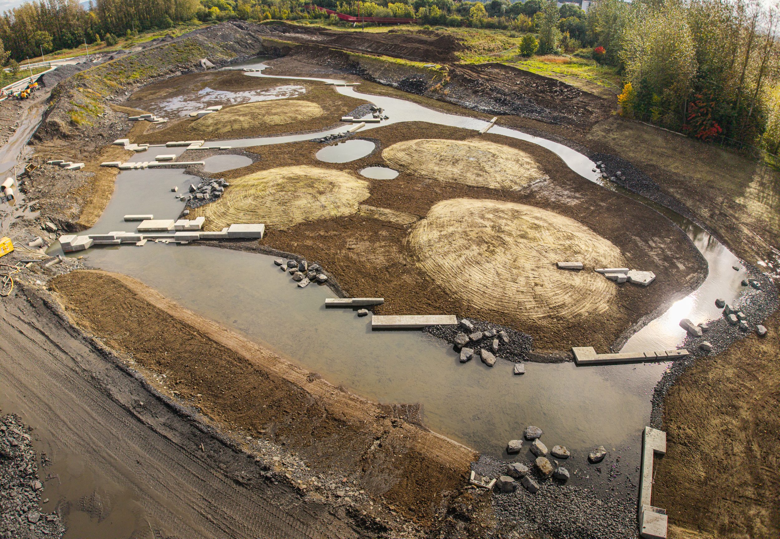 Aerial view of the maturing development site in October 2025 with established landscaping